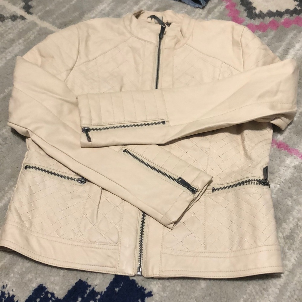 Jou Jou Vanilla/Light Tan Faux Leather Jacket